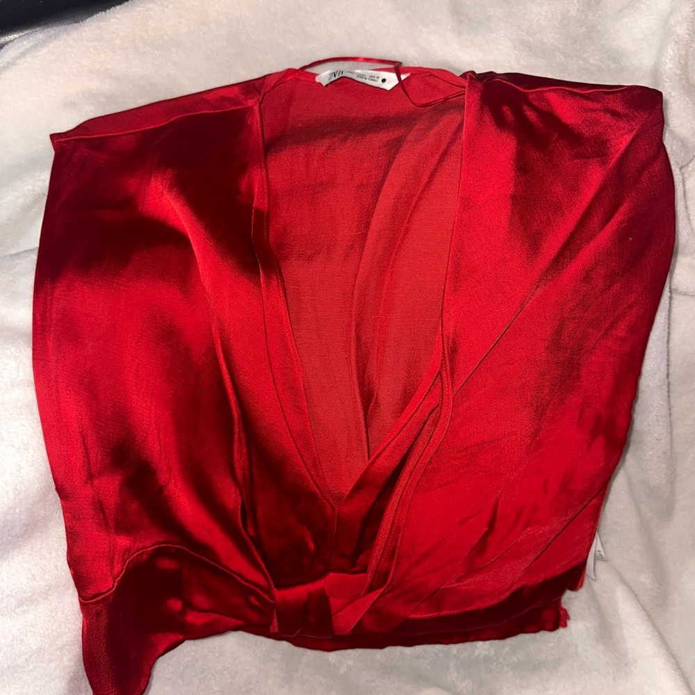Zara silk red crop top.